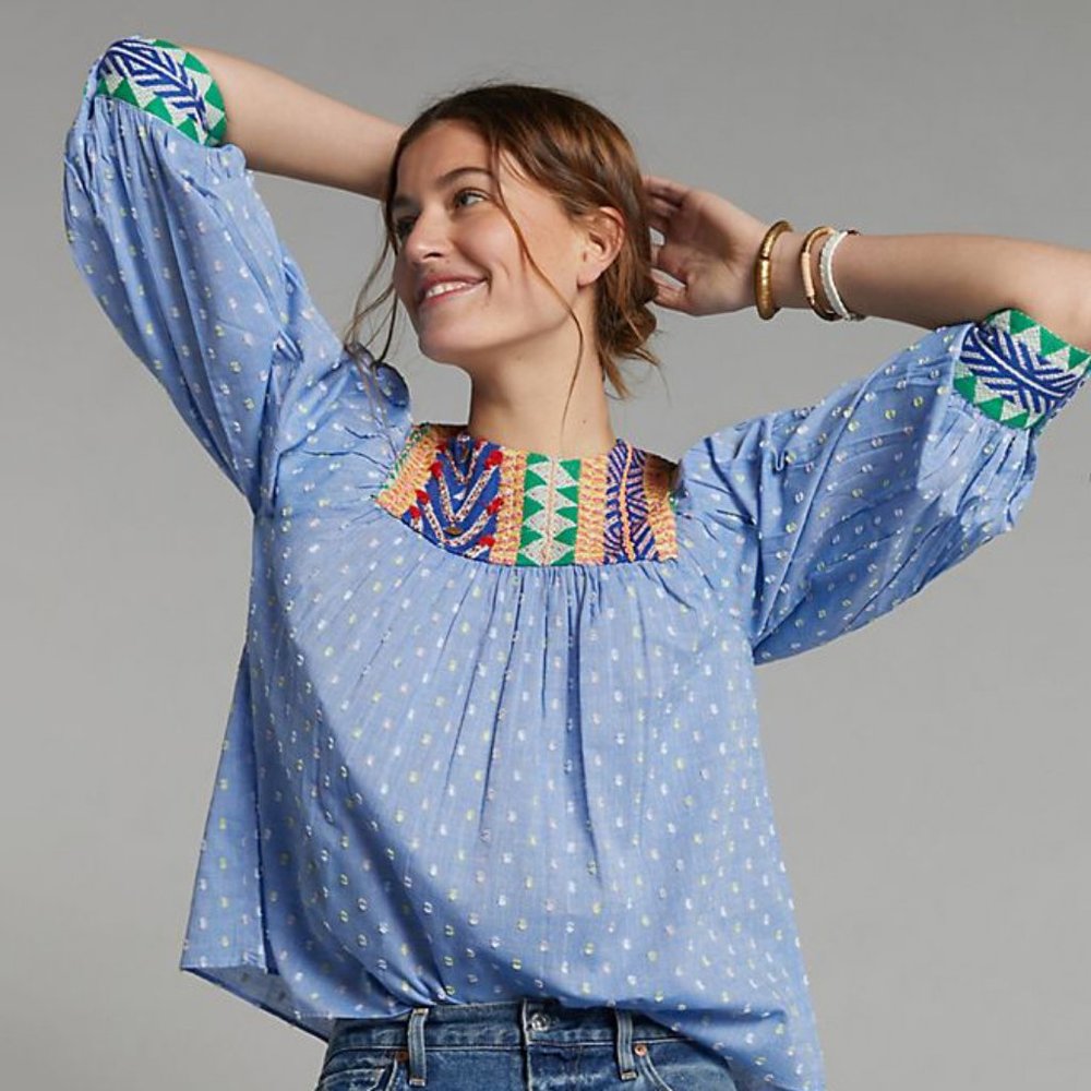 Anthropologie Rhapsody Boho Embroidered Blouse